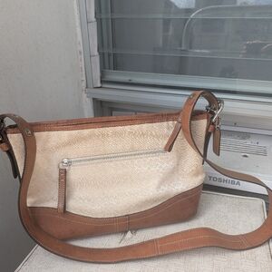 Coach Y2k Soho Signature C Monogram Jacquard Cream Canvas Brown Leather Bag